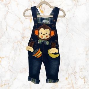 6-12m KIDSCOOL SPACE Baby Denim Overalls, 3D Monkey Outfit